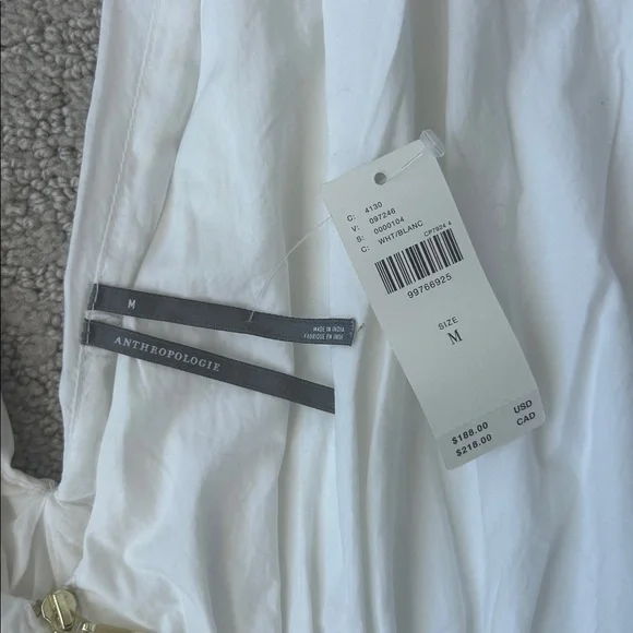 Anthropologie V-Neck Zip-Front Midi Dress White Cotton Dress Women’s Size M NEW - Picture 10 of 12